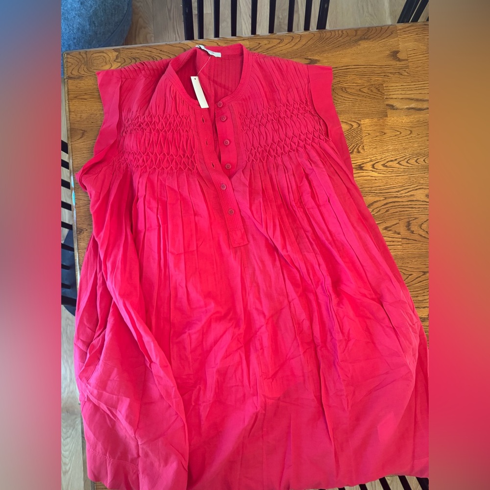 Madewell embroidered pleated mini dress watermelon